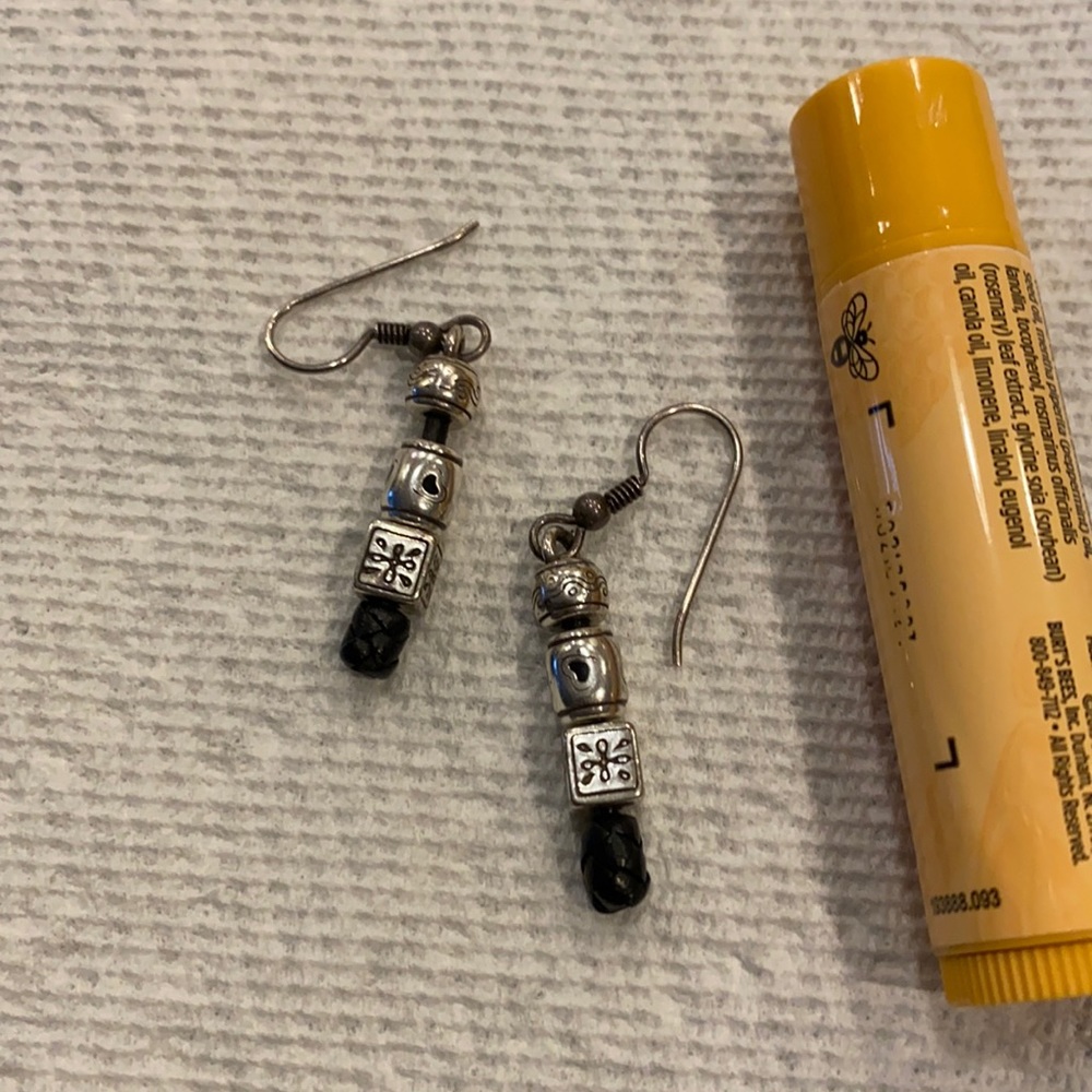 Silver and leather drop earrings